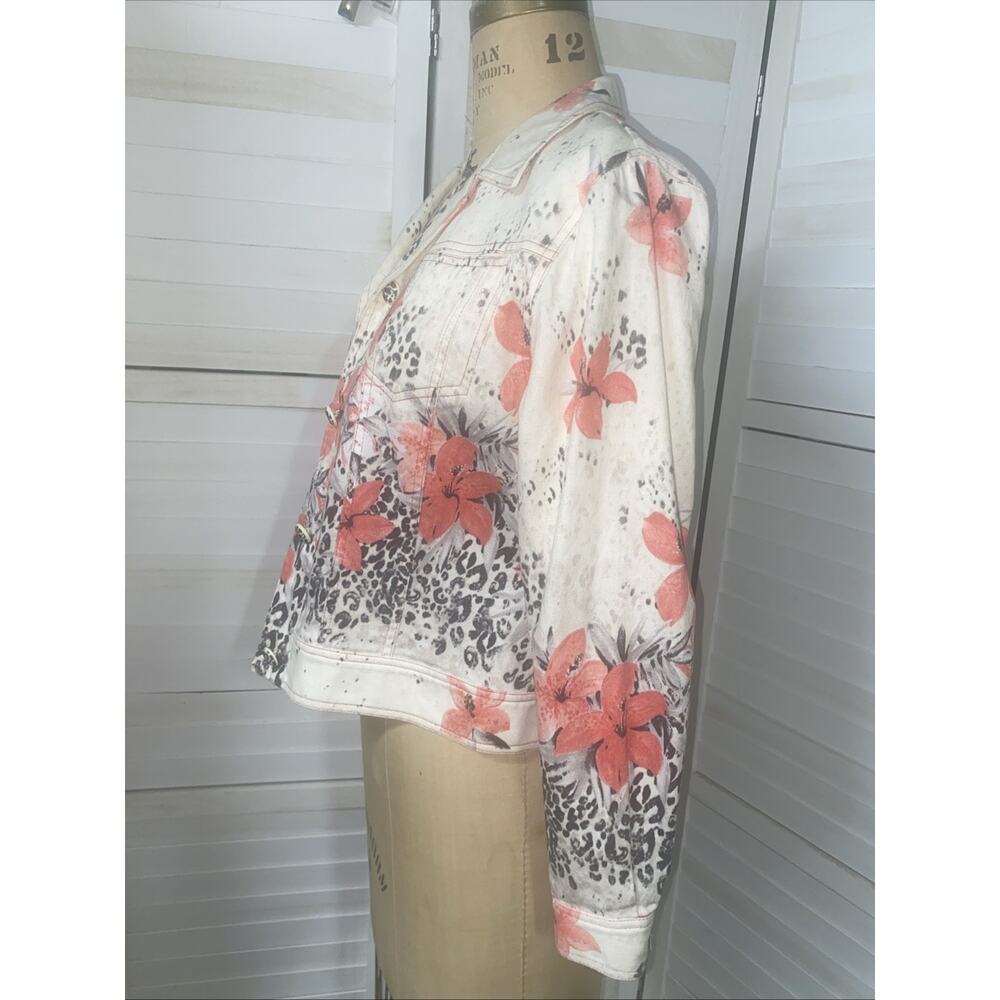 Nancy Bolen City Girl Ladies’ Size M Cream Denim Floral Lightweight Jacket - Picture 7 of 9